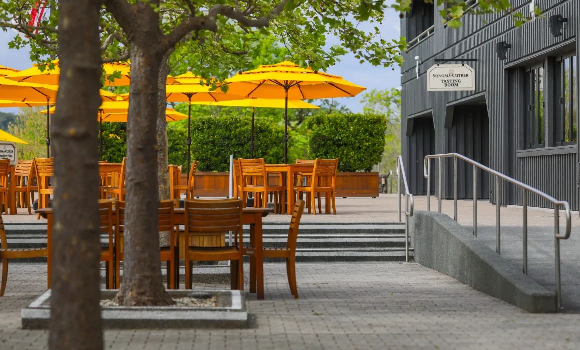 Covered outdoor patio seating at Sonoma-Cutrer Vineyards