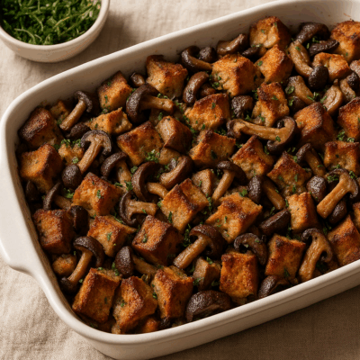 VAUGHN DUFFY WILD MUSHROOM STUFFING WITH HERBED PINOT JUS